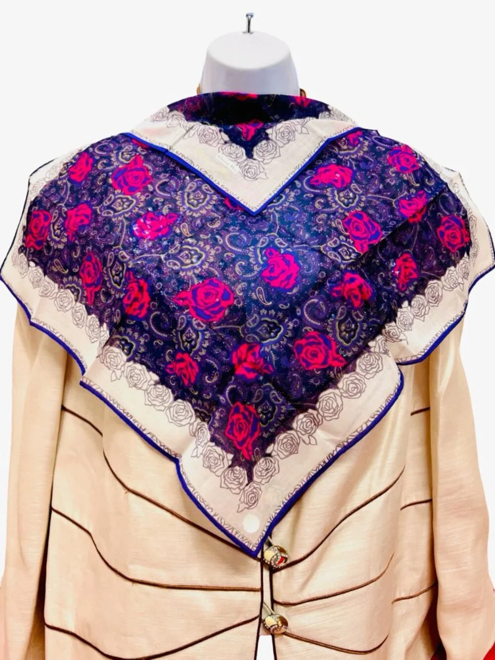 2) New Christian Dior & YSL Mini Scarf/Neck-kerchief Cott 18.5" Red Blue (19 - Picture 9 of 16